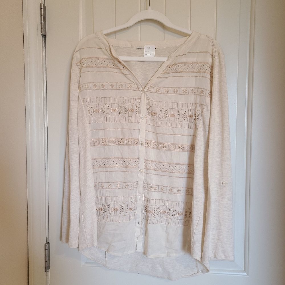 Beautiful Boho Western Detailed Button Down Shirt, Size Large